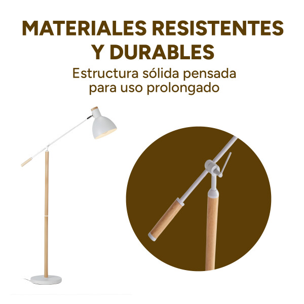 Lampara De Pie Moderna Metal Madera Minimalista 158Cm Color Blanco