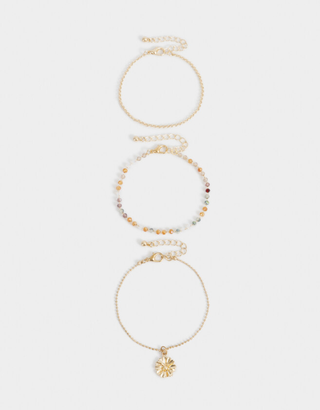 Pulseras Flexibles Sets Con mostacillas Set De Pulseras Flexibles Con Dije - Dorado