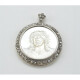 Medalla estilo antiguo, platino, oro 18K, diamantes y nácar cristo Medalla estilo antiguo, platino, oro 18K, diamantes y nácar cristo