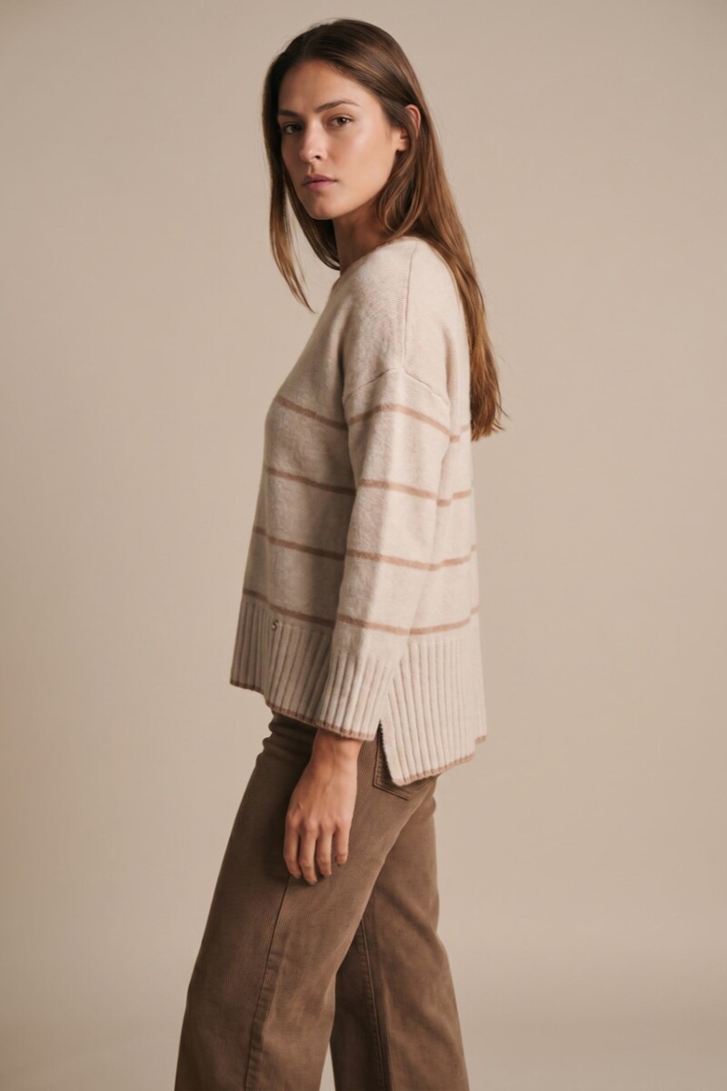 Sweater Rayado Lana Beige Melange