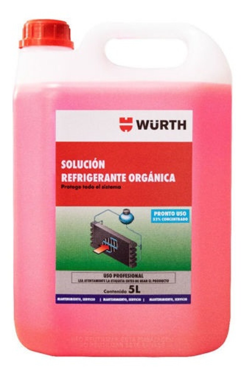 LIQUIDO REFRIGERANTE ANTICONGELANTE ORGANICO AL 33% WURTH 5L 