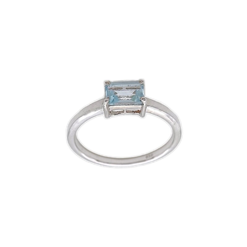 Anillo Solitario-Plata rodinada-Piedra Topacio azul-AN2012 conpiedra