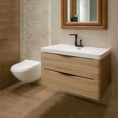 MUEBLE DE BAÑO DE MADERA 80X48X50CM 2 CAJONES CON BACHA Y VALVULA 000