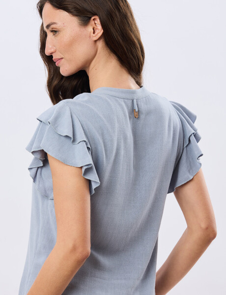 CAMISA DE LINO CON VOLADOS Piedra