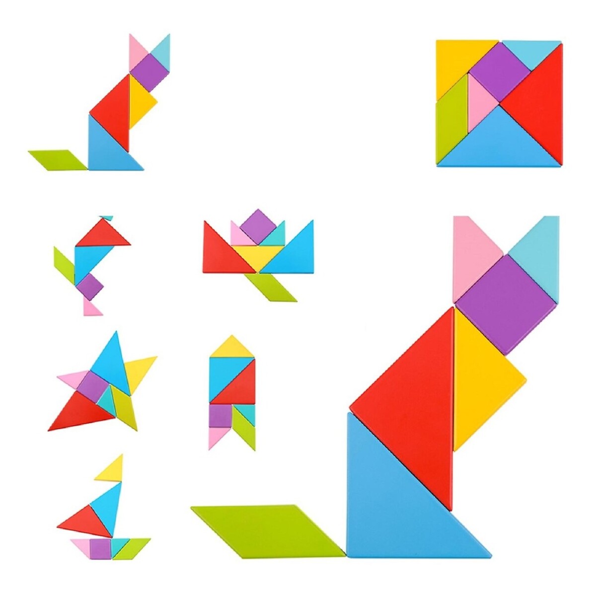 Rompecabezas Tangram Puzzle Geométrico Varias Formas Madera - Multicolor 