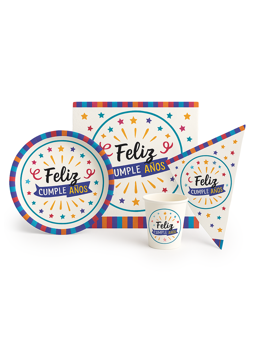 PARTY SET FELIZ CUMPLE COMPLETO 38PCS - ROJO (V) 