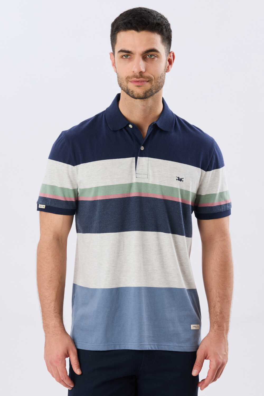 REMERA POLO RAYADA JERSEY Azul Oscuro