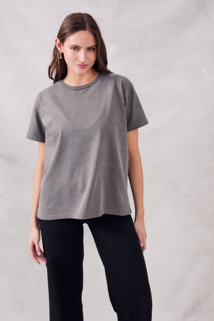 Remeron Oversize Algodon Lavado Gris Oscuro