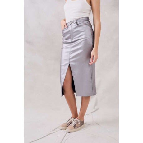 Falda Midi Metalizada Plata