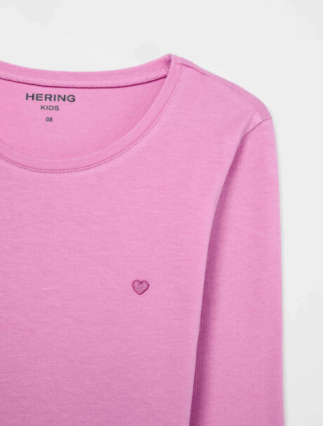 CAMISETA BÁSICA INFANTIL CON BORDADO ROSA