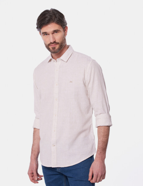 CAMISA DE LINO RAYADA Beige