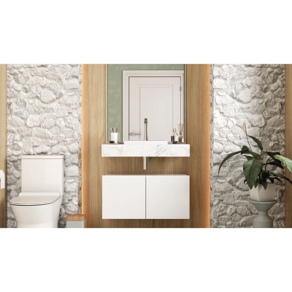 Mesada suspendida en porcelanato PERI 80 Bco Veteado y bacha de loza Mesada Suspendida En Porcelanato Peri 80 Bco Veteado Y Bacha De Loza