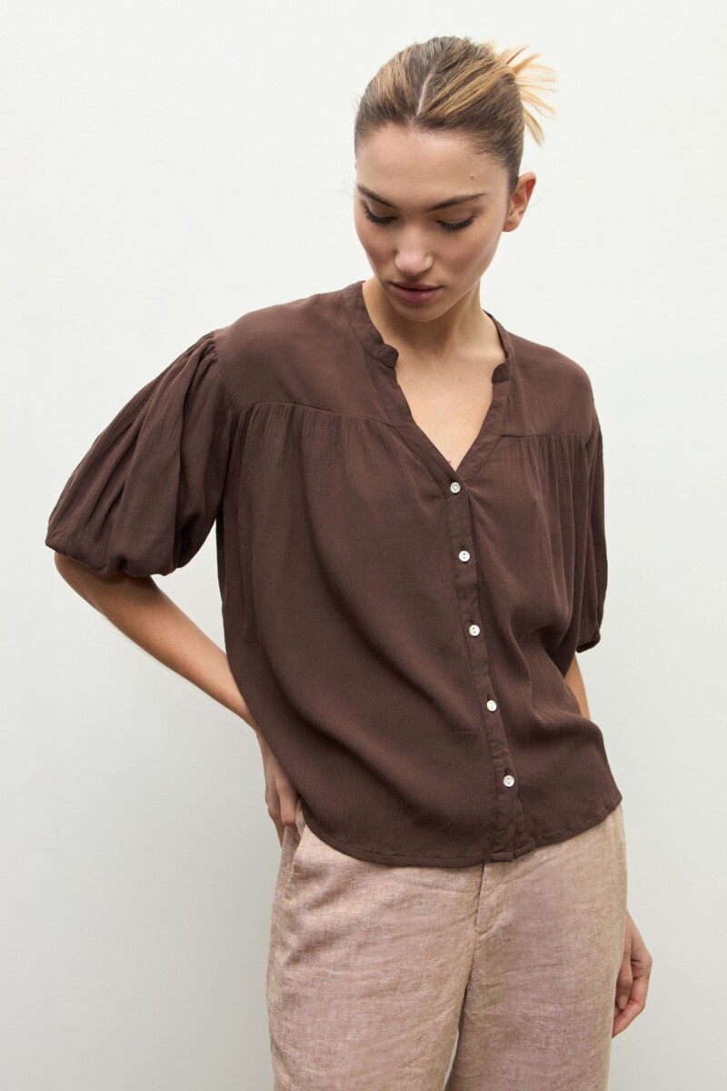 Camisa mangas abullonadas chocolate
