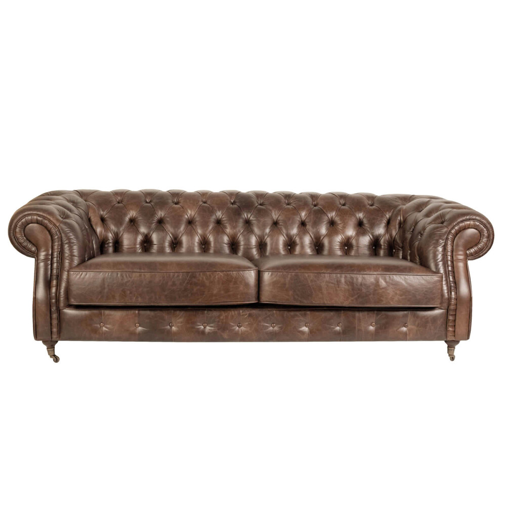 SOFA 3 CUERPOS CUERO-100-NATURAL MARRON NEW CHESTERFIELD CHOC.
