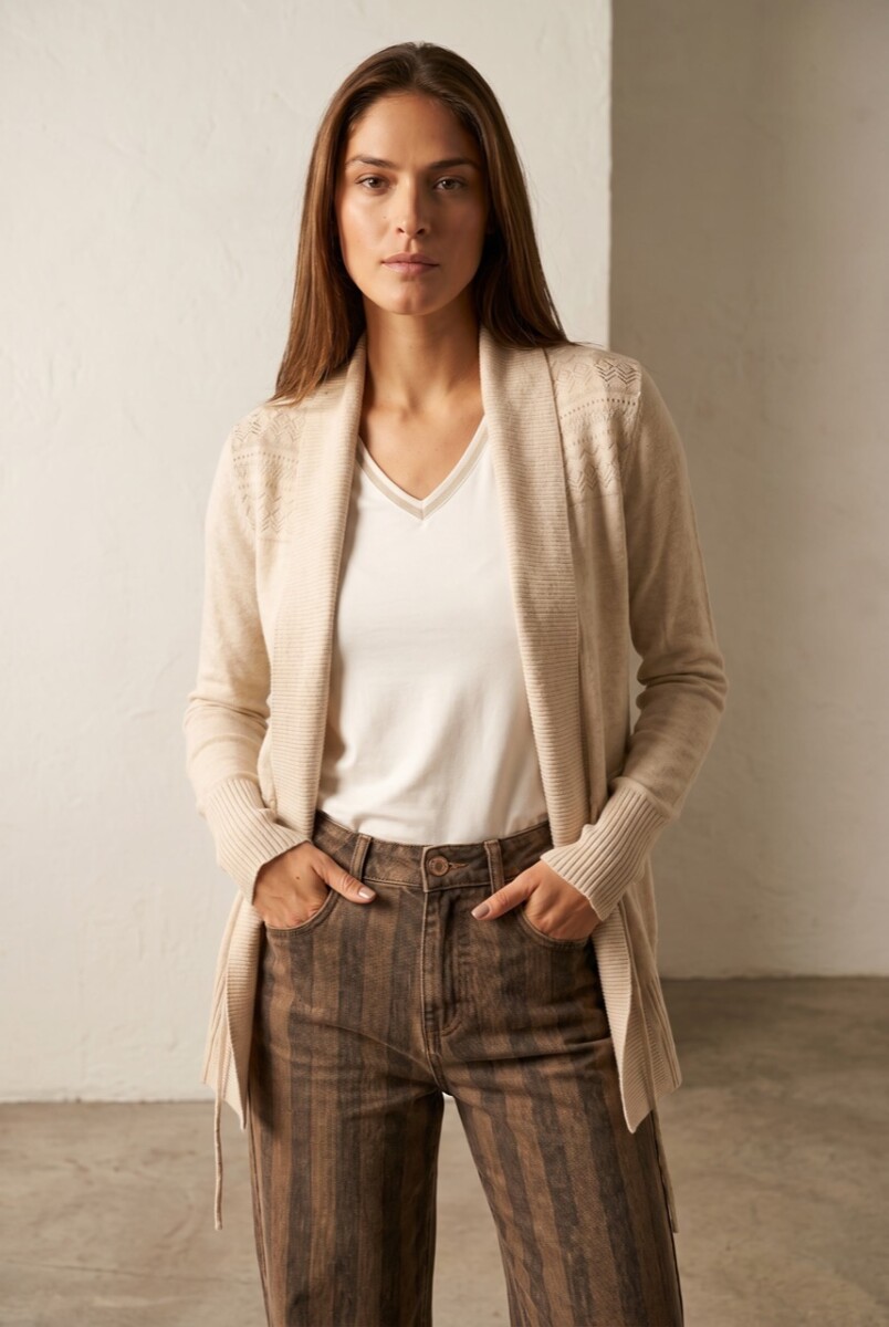 Cardigan C/solapa Algodón Elastano - Beige Melange 