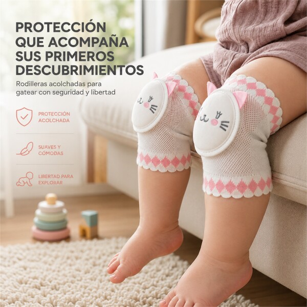 Rodilleras Gateo Bebé X2 Acolchadas Antigolpes C/ Diseños Rosa
