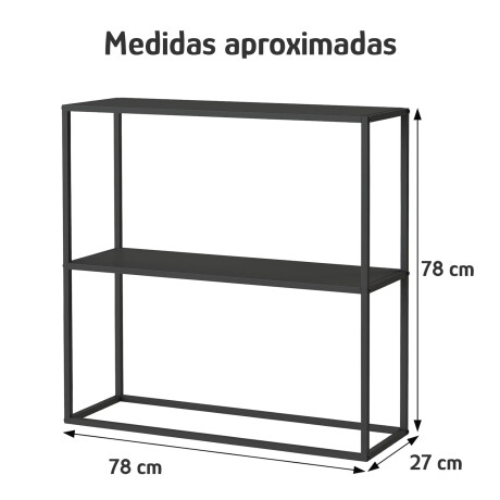 Mesa Auxiliar Consola 2 Niveles Metal Moderna 78x27x78 cm Negro