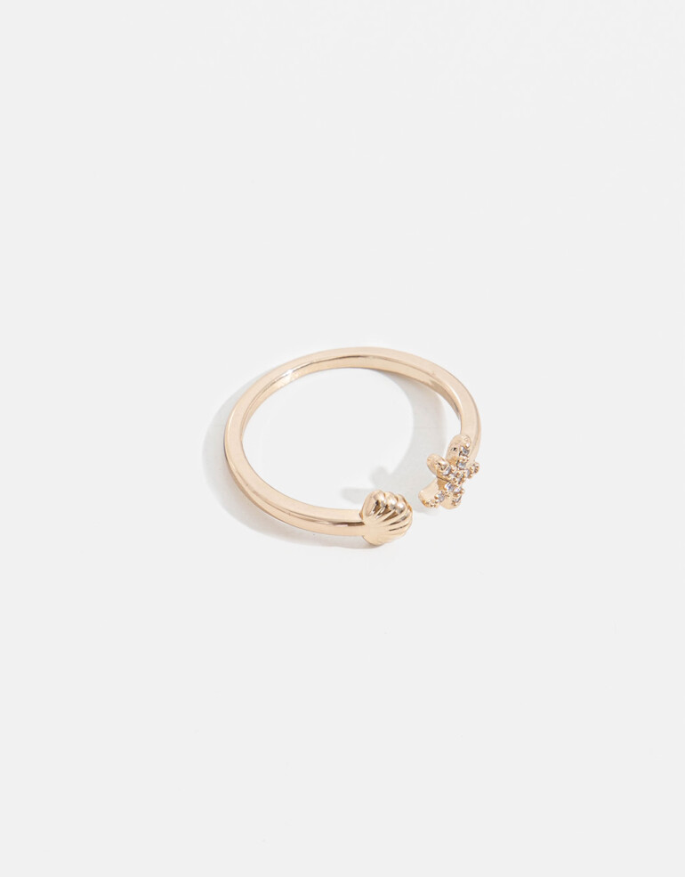 Anillos Chicos Strass Anillo Con Dijes Marinos - Dorado