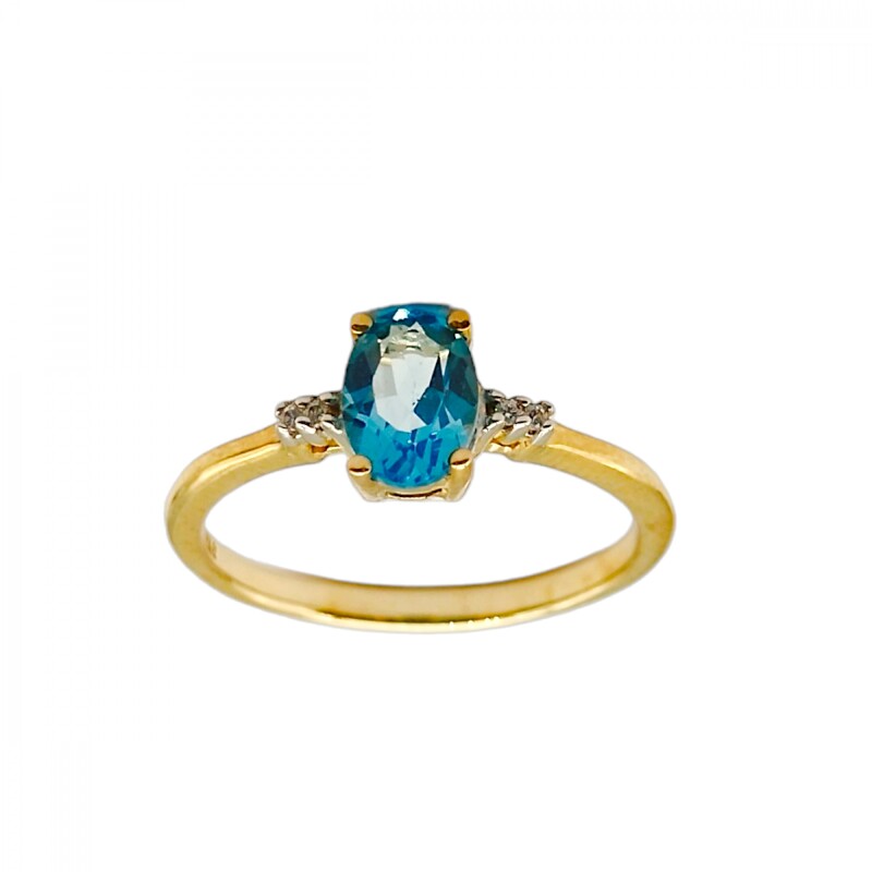 Anillo Halo-Oro Bajo-Piedra Agua marina y Zirconia-AN8159 conpiedra