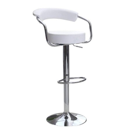 Silla Taburete Alto Regulable c/ Respaldo Giratoria Cromada Blanco