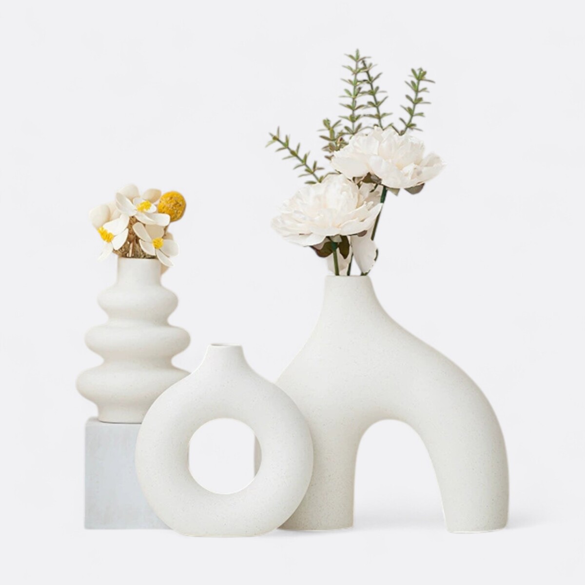 Set De Floreros Minimalistas Blancos x3 