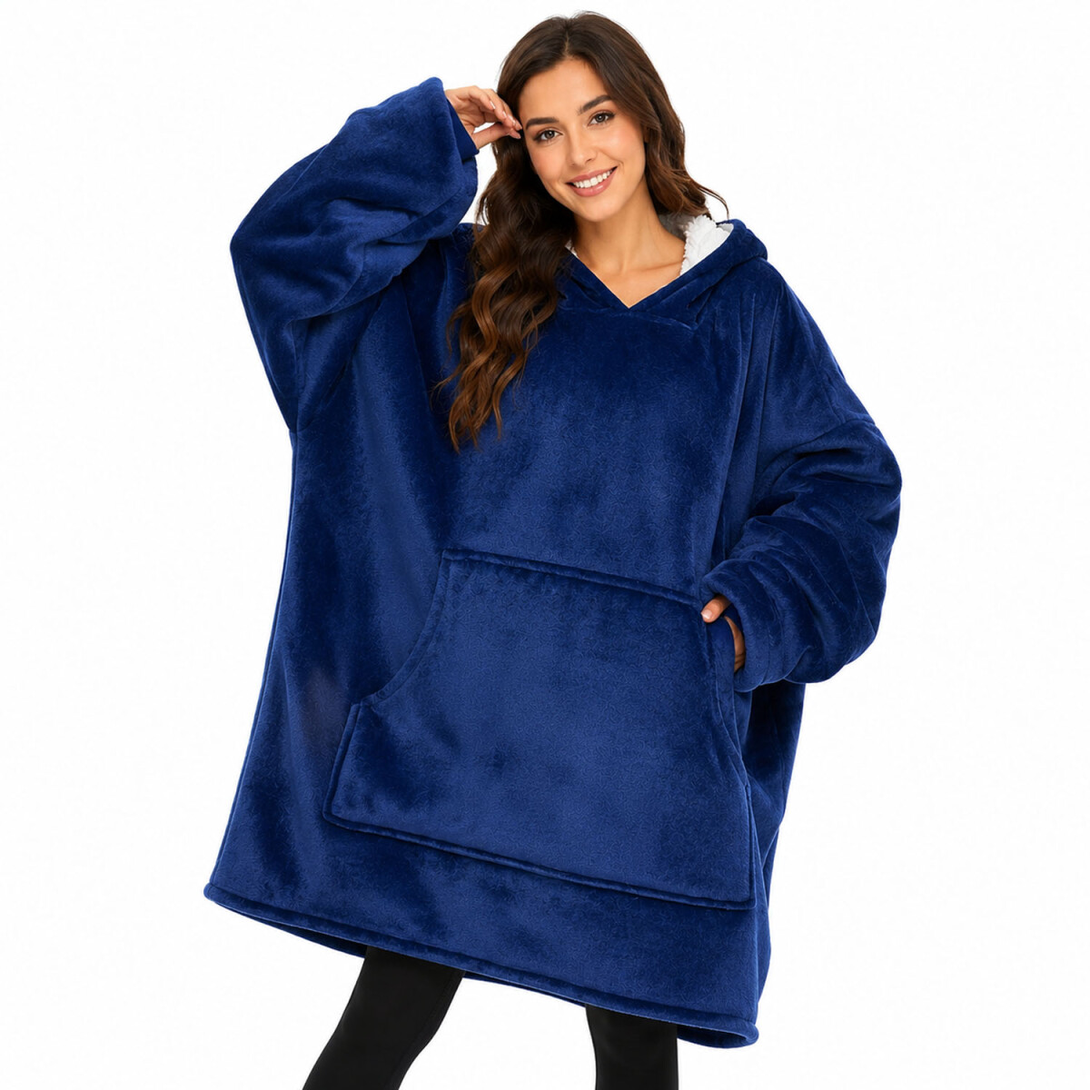 Buzo Canguro Oversize Manta Polar Afelpada Corderito Capucha - Azul 