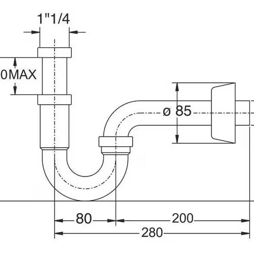 Sifón tubular BN cromado 1 1/4" Sifón Tubular Bn Cromado 1 1/4"
