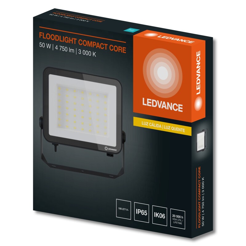 FOCO LED LEDVANCE OSRAM COMPACT IP65 50W NEGRO Foco LED LEDVANCE OSRAM Compact IP65 50W Negro Luz Cálida