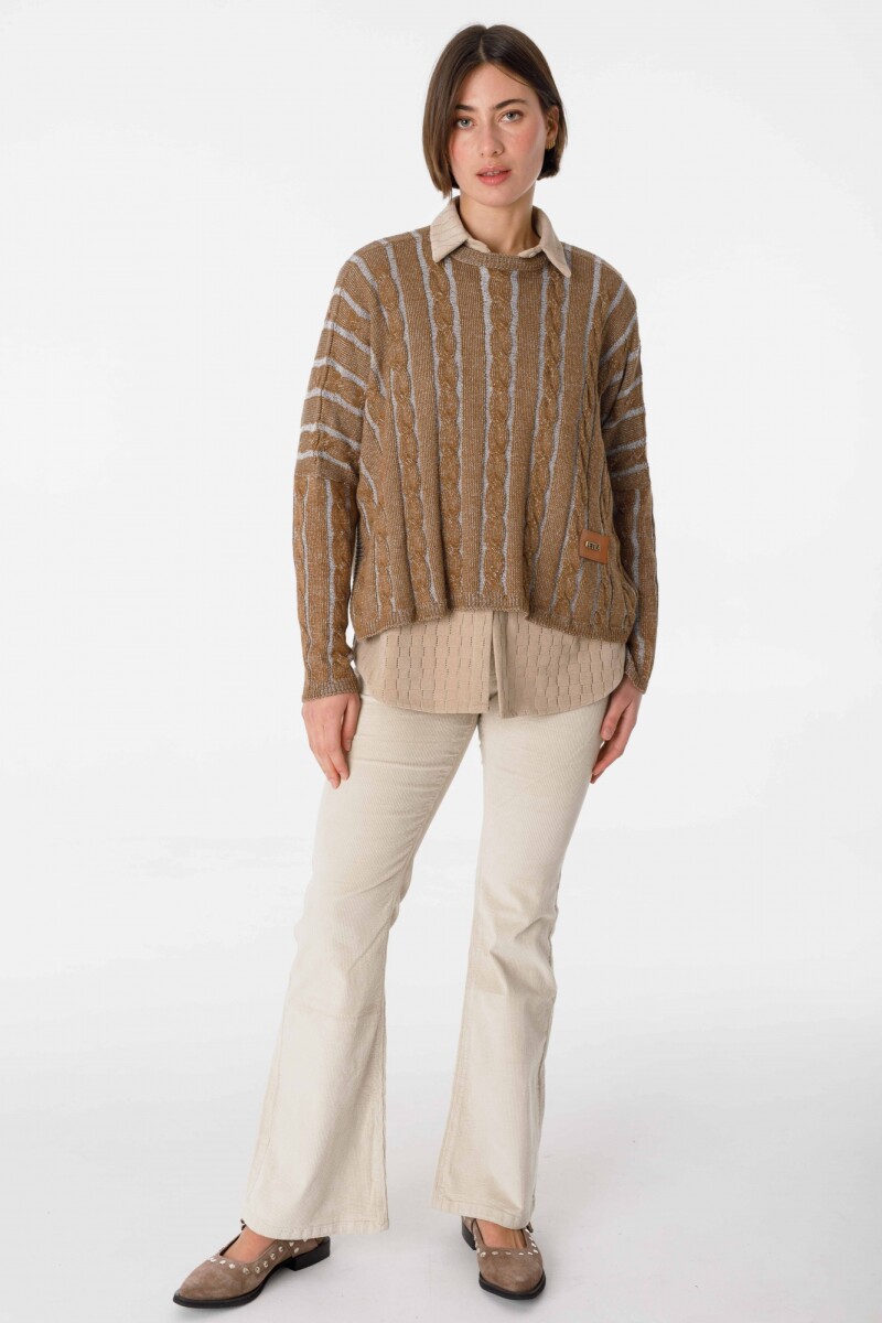 Sweater Oceano Crop Celeste/Camel