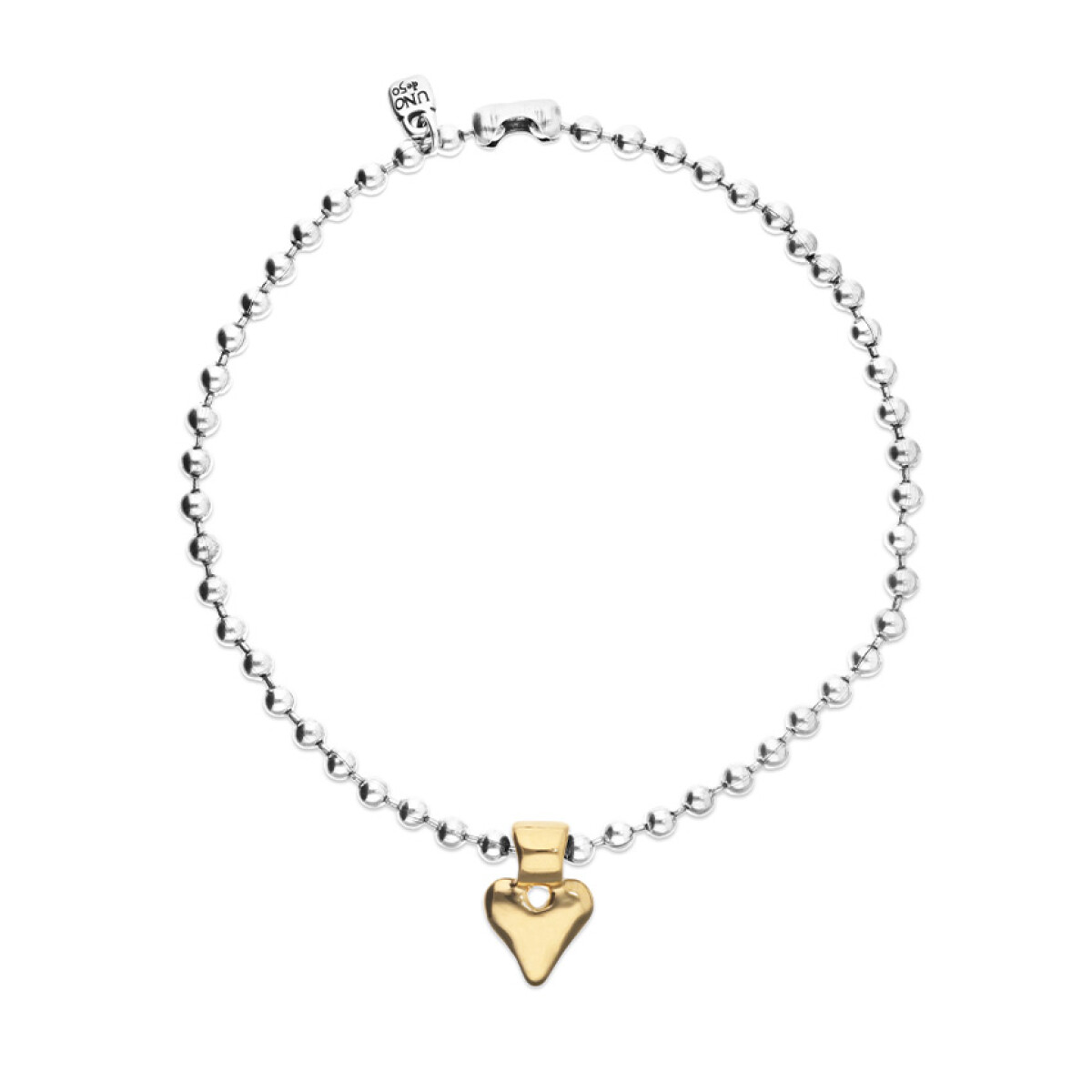 COLLAR DE BOLAS DE ALEACIÓN DE METALES BAÑADO EN PLATA DE LEY CON DETALLE DE CORAZÓN BAÑADO EN ORO 18K - Colgante 