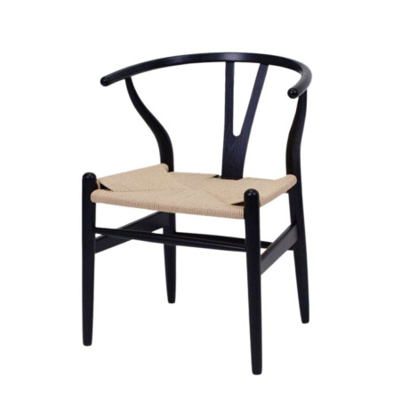 Silla Wishbone Madera de Haya y Rattan Natural Negro
