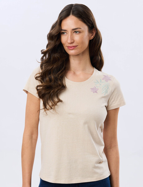 REMERA BORDADA DE ALGODÓN Beige