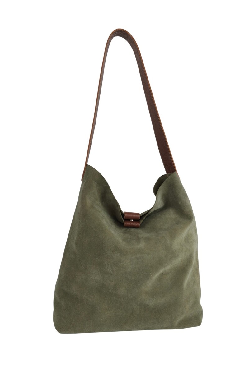 Tote bag de cuero con gamuza verde