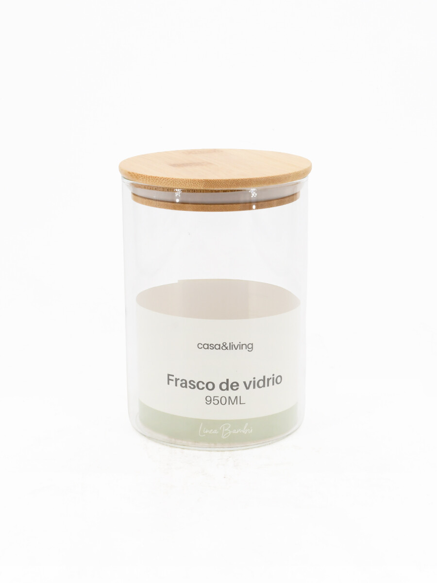 FRASCO VIDRIO TAPA BAMBOO - TRANSPARENTE 