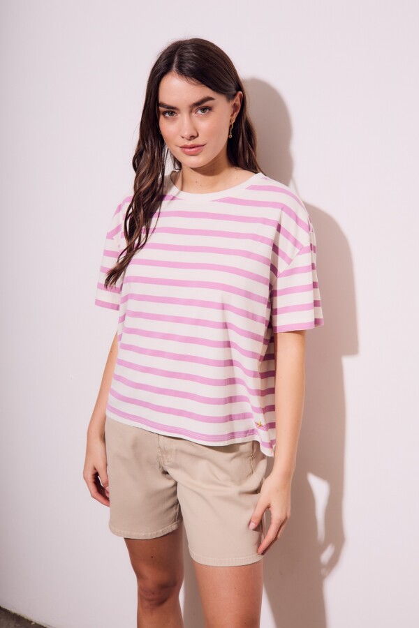 Remera Algodón Rayada Lavanda