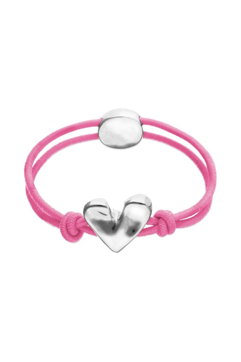 PULSERA DE HILO ELÁSTICO ROSA CON CORAZÓN BAÑADO EN PLATA DE LEY - Pulsera 