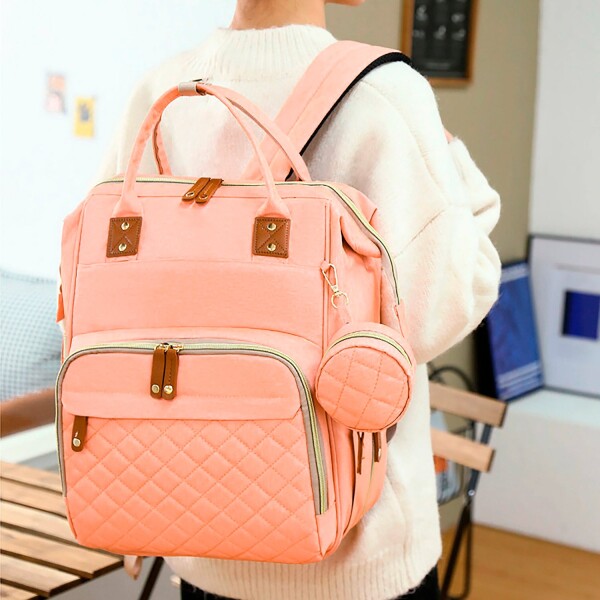 Silla Mecedora Bouncer Bebé + Mochila Maternal Impermeable Variante Color Celeste Salmon