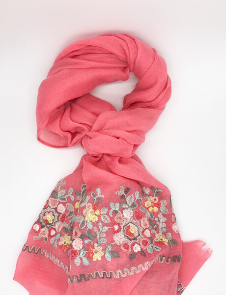 Pañuelo Bordado Flores Coral