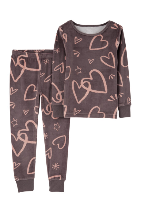 Pijama dos piezas pantalón y remera de micropolar diseño corazones Sin color