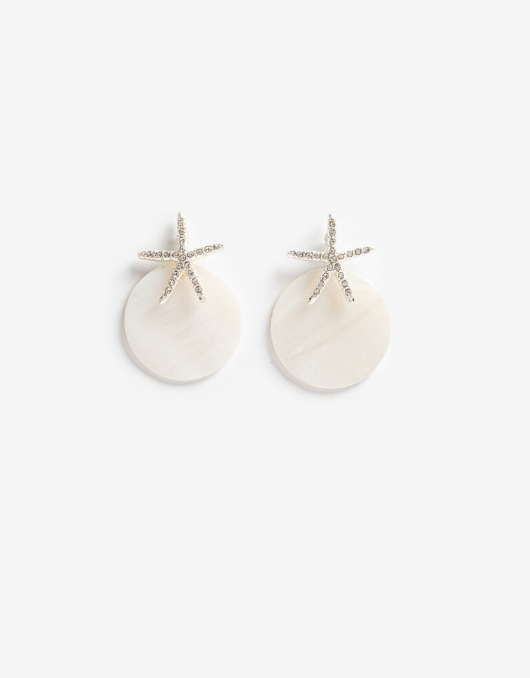 Aros Colgantes Cortos Strass Aros Cortos Estrella - Blanco Crema