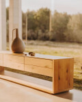 Mueble TV Alguema 3 cajones en chapa de roble con acabado natural 200 x 50 cm Mueble TV Alguema 3 cajones en chapa de roble con acabado natural 200 x 50 cm