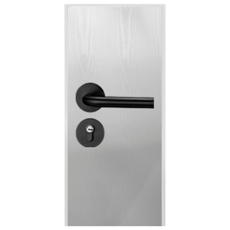 Puerta Desarmada Interior en MDF con Marco y Cerradura Lumax Blanca tramada Herraje Negro