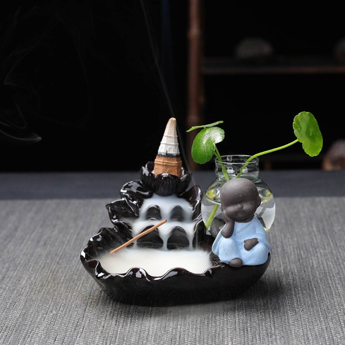 Fuente De Humo - Buda Con Esfera De Vidrio - Azul 