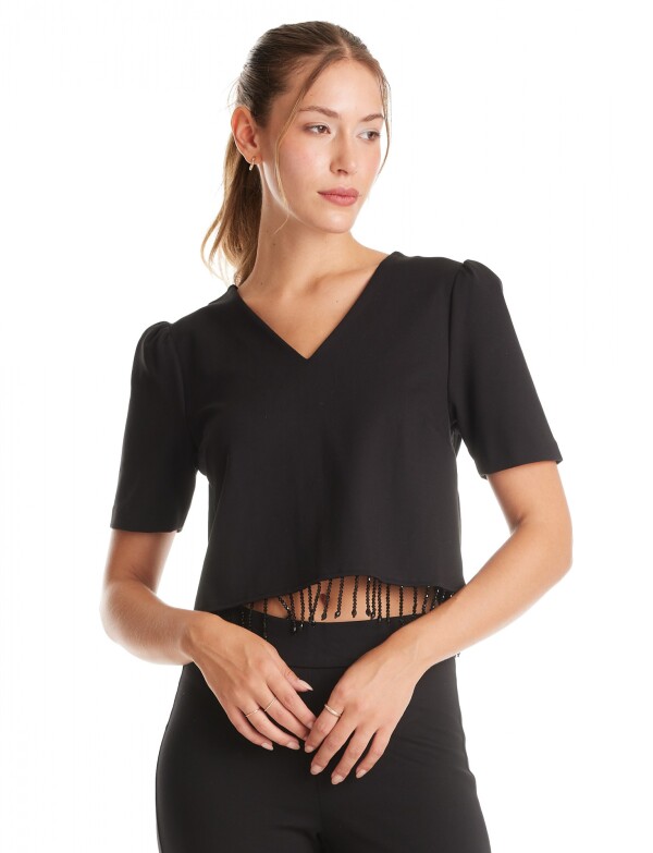 Blusa Flecos De Cuentas NEGRO