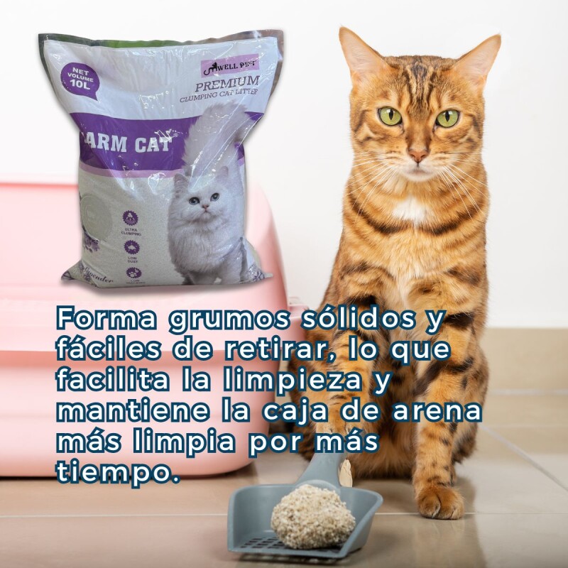 ARENA SANITARIA AGLOMERANTE CHARM CAT PREMIUM BAJO POLVO SIN OLORES PACK 16 KILOS LAVANDA