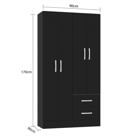 Ropero Armario 4 puertas 2 cajones con estantes y perchero 170 x 90 x 36 cm - Negro Ropero Armario 4 puertas 2 cajones con estantes y perchero 170 x 90 x 36 cm - Negro