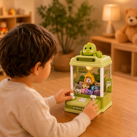Mini Máquina Atrapa Peluches Dinosaurio Luz/Sonidos Pilas AA Verde