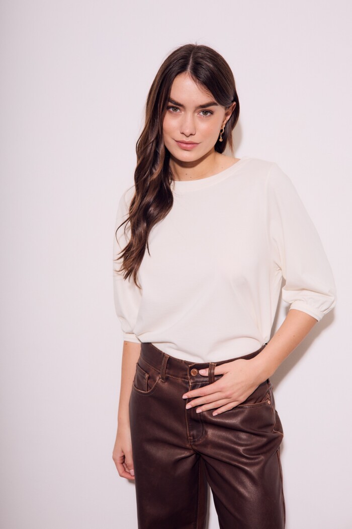 Remera Algodón Manga Globo Off White