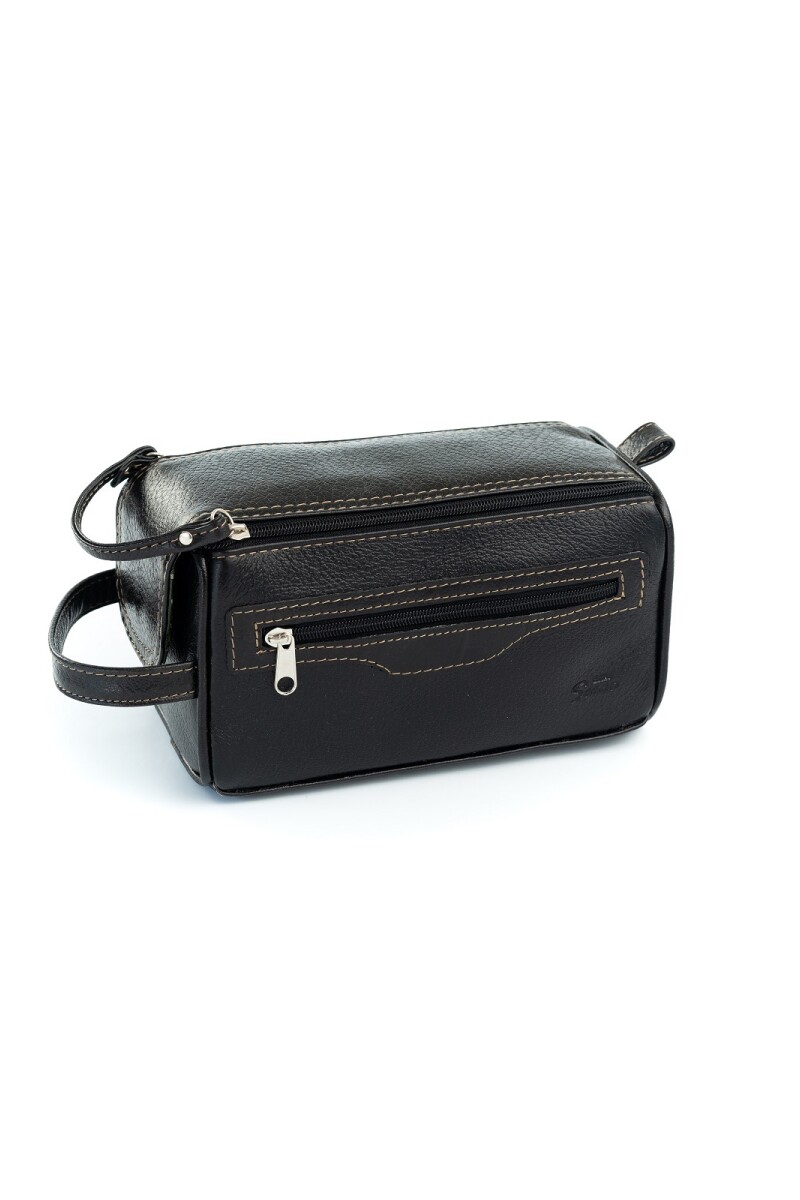 Neceser de cuero doble cierre Negro