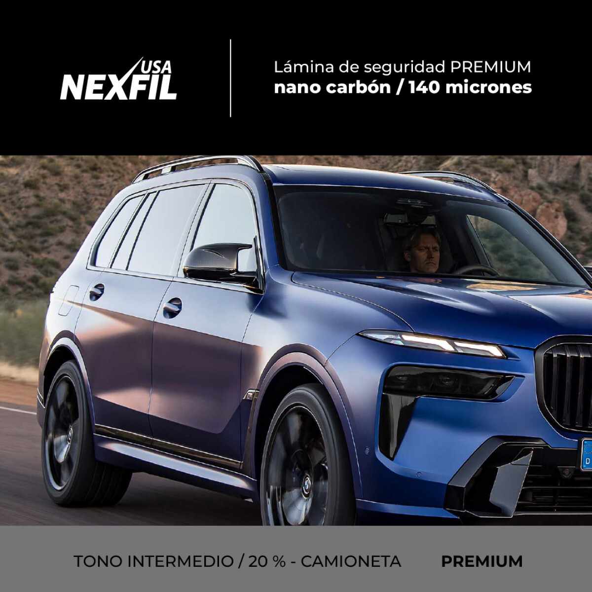 Polarizado Premium Camioneta. Marca Nexfil - Nanocarbón. Tono: Intermedio. 140 Micrones 